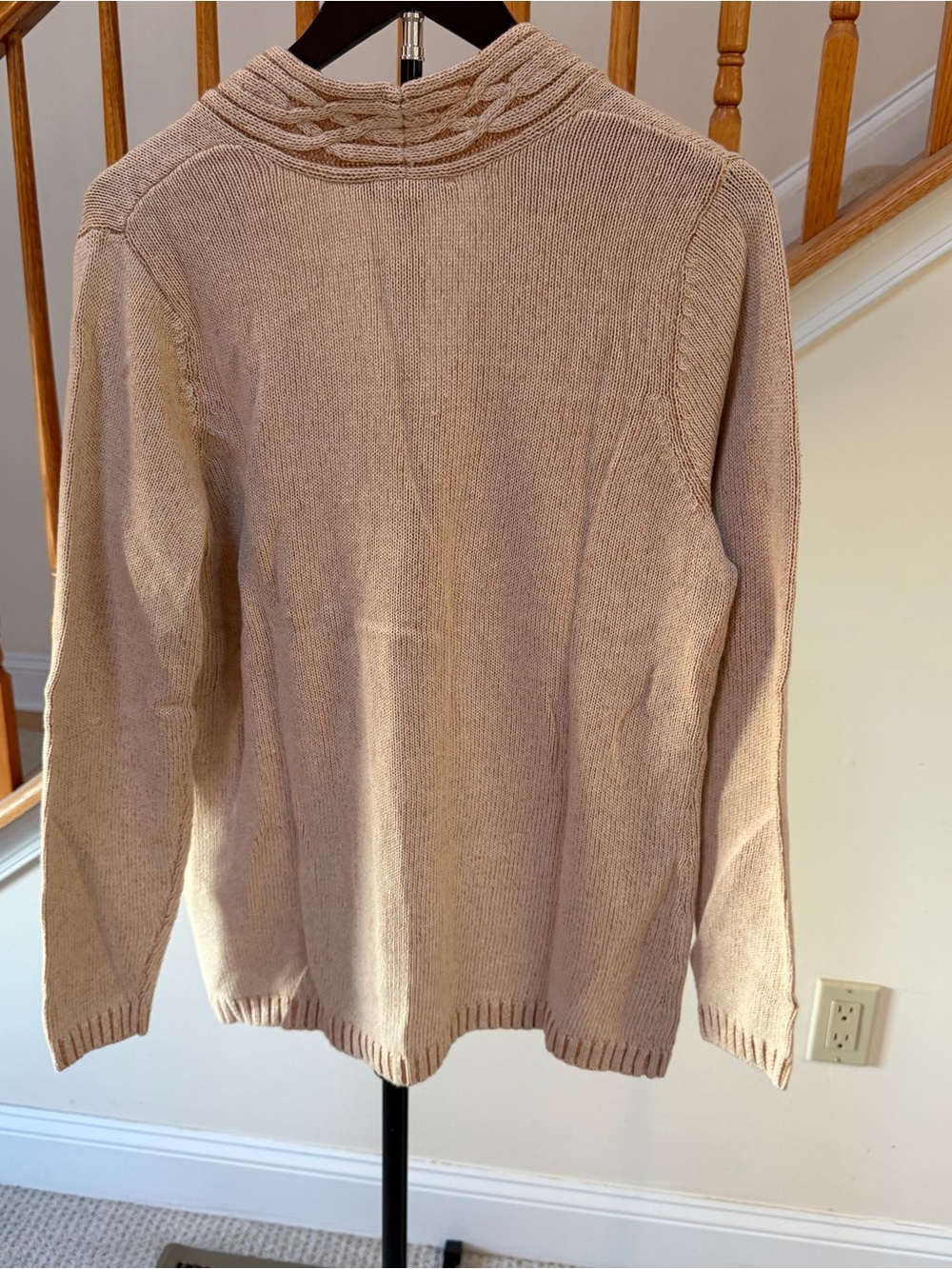 Liz Claiborne Cable-Trim Button Cardigan - Tan - Picture 5 of 7